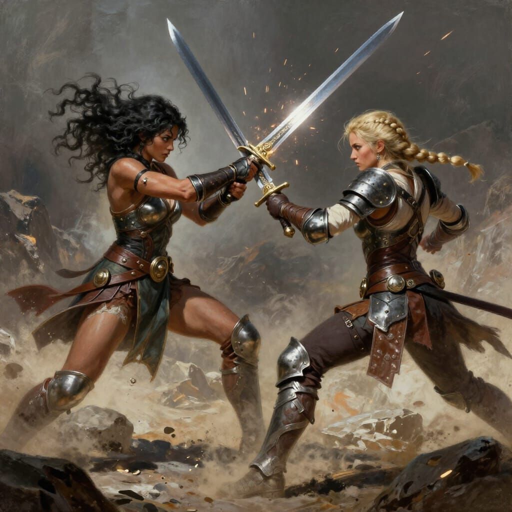 Warrior Women Clash in Epic Fantasy Sword Fight