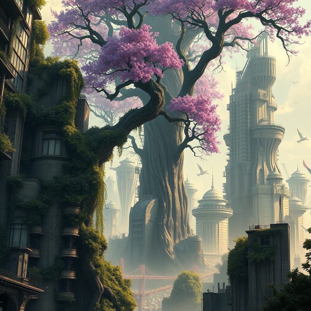 Surrendering to Nature's Rebirth in a Futuristic Utopia