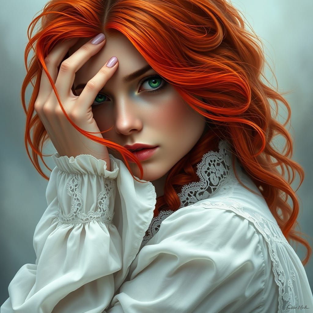 Ethereal Redhead Lady in Soft Focus, Inspired by Fantasy Ill...
