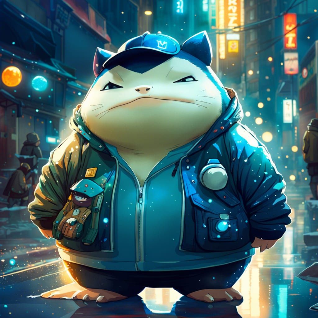 Anime Snorlax Portrait in Watercolor Style