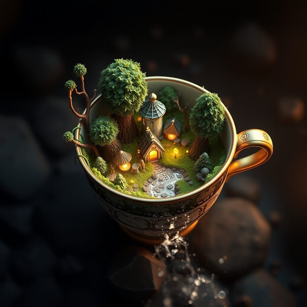 Enchanted Forest Teacup with Fairies and Mushrooms