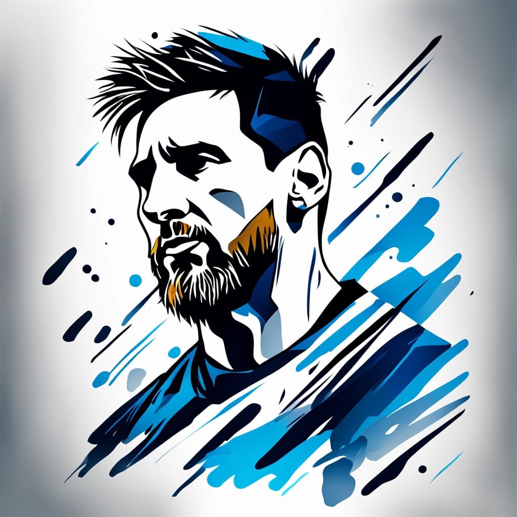 Minimalist Tattoo Art of Lionel Messi with Blue Accents