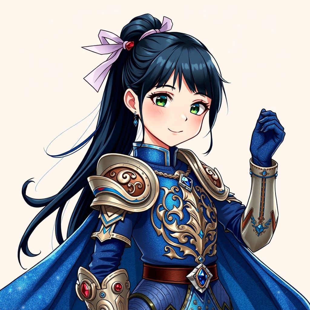 Vibrant Medieval Blue Glitter Knight Maiden