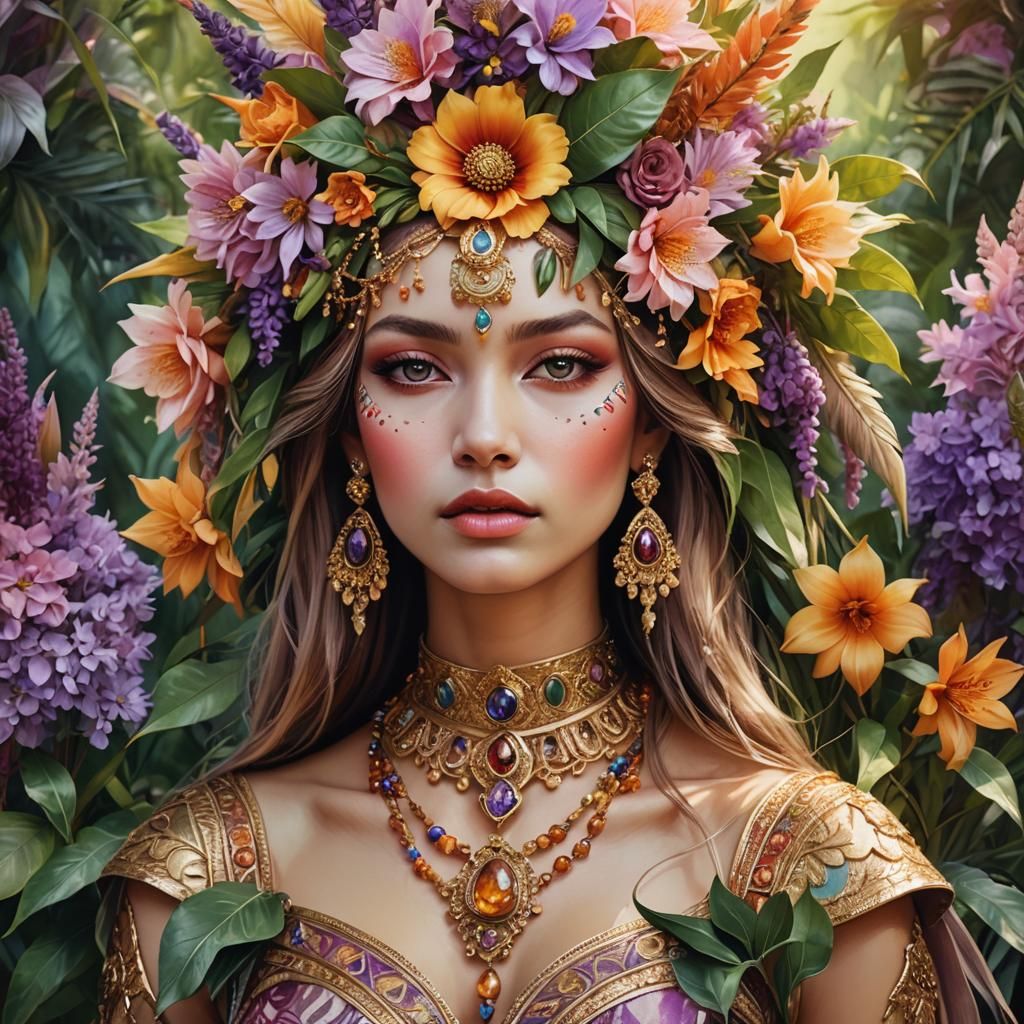 Exotic Realism: Woman with Floral Headdress