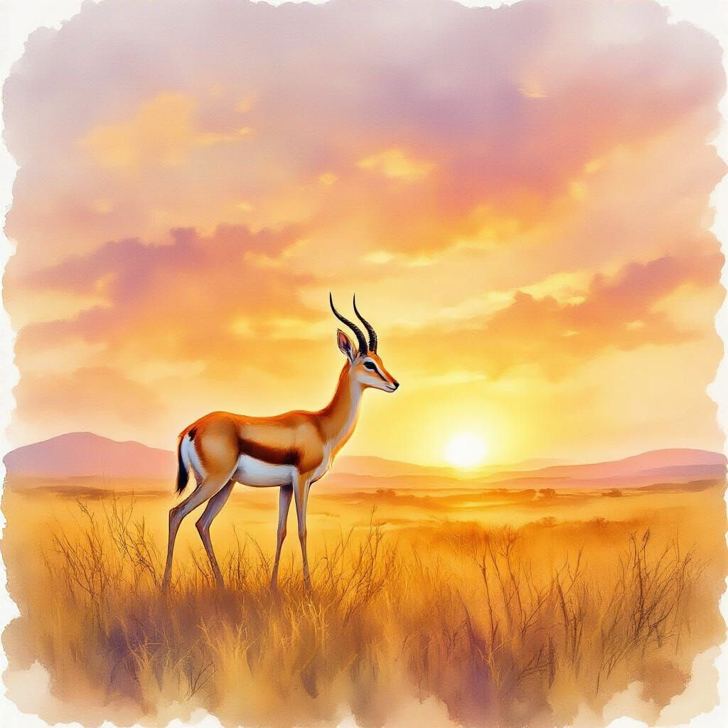 Spiritual Gazelle on Golden African Savannah at Sunset