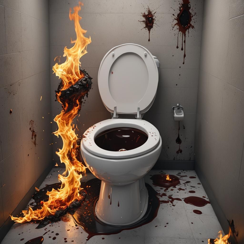 Fiery Toilet Head: Hyperrealistic Matte Painting