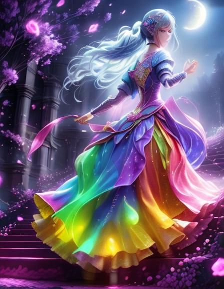 Princess Ascending Rose Staircase in Dreamlike Cosmos