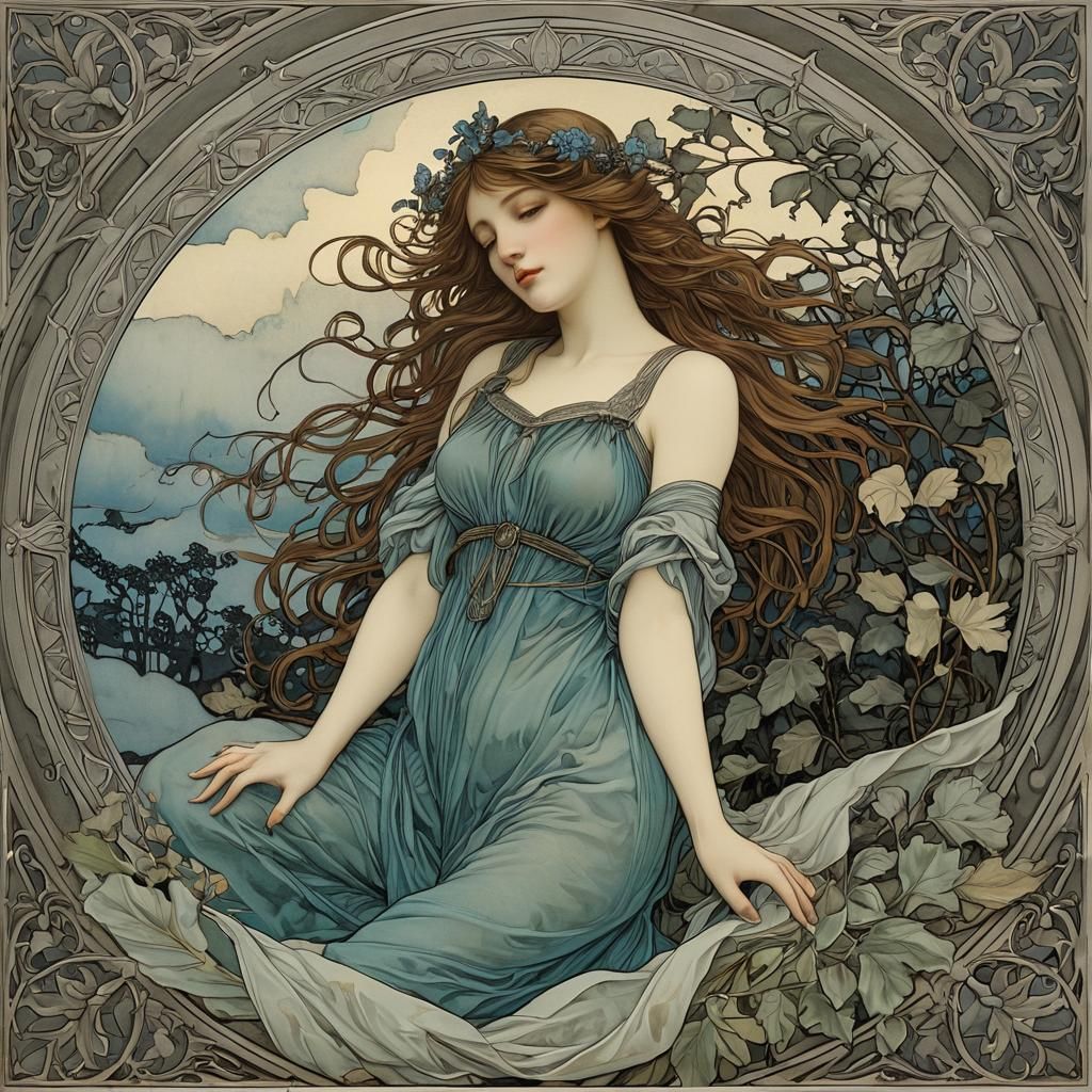 Autumnal Scene in Art Nouveau Style