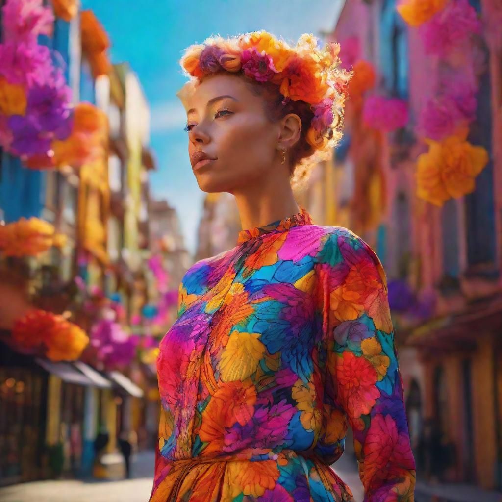 Surreal Fauvism Portrait in Whimsical Cityscape