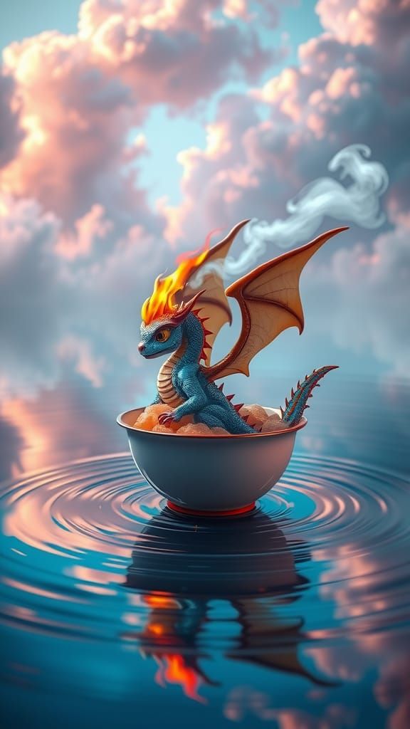 Vibrant Non-Newtonian Dragon in Surreal Landscape