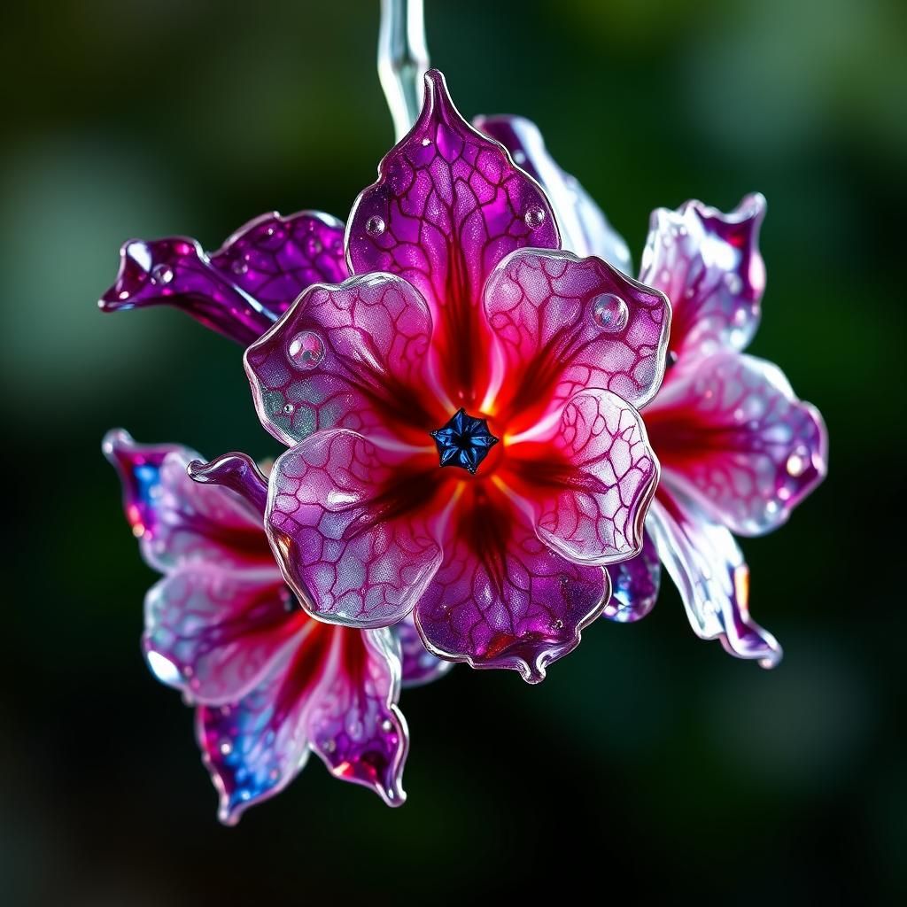 Crystalline Glass Flowers with Metallic Enamels