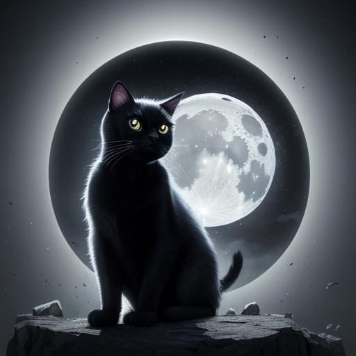 Anime Cat with Star Key and Moon