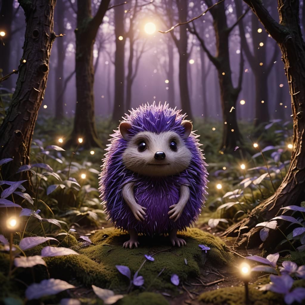 Violet Hedgehog in Mystical Forest, Stop-Motion Style