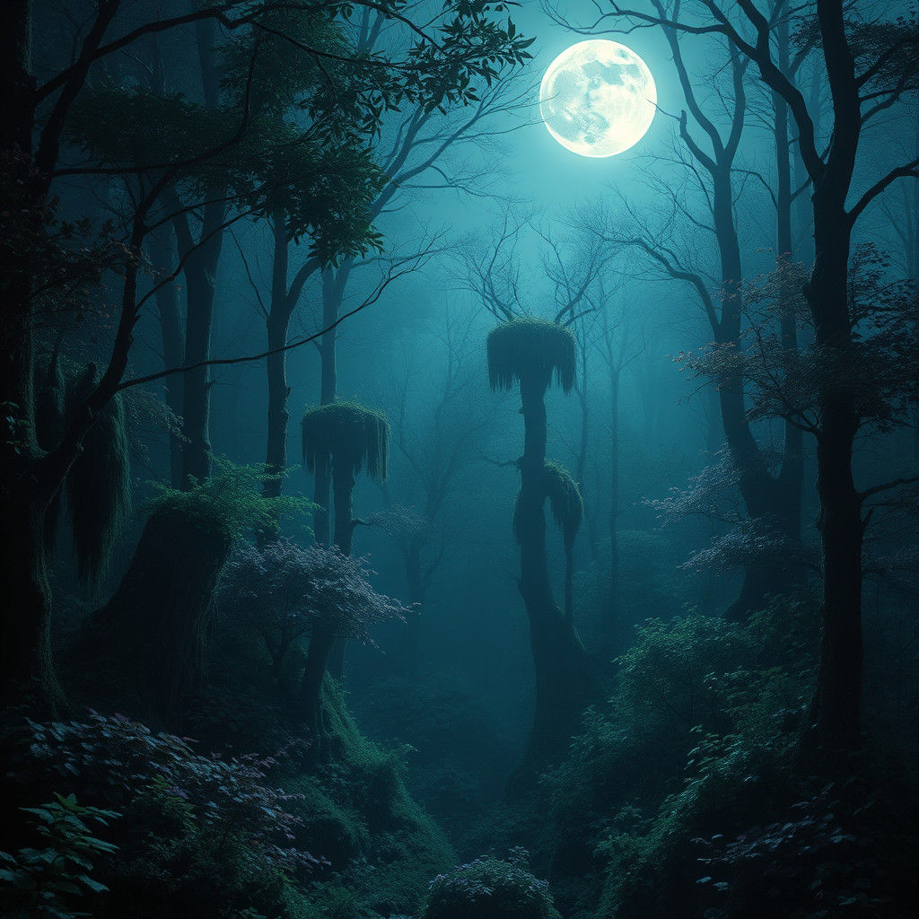 Enchanted Nymphs Dancing in Moonlit Forest