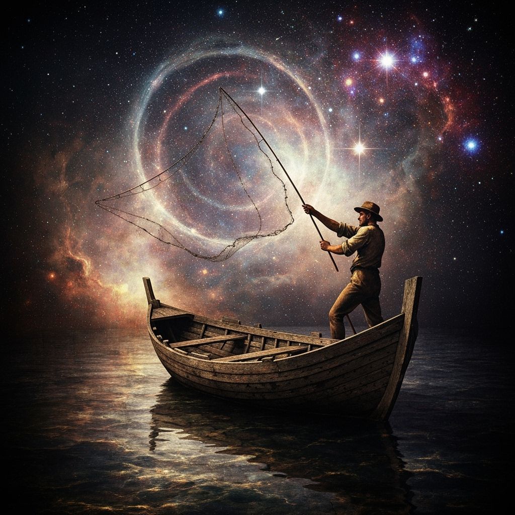 Cosmic Fisherman in Swirling Nebula