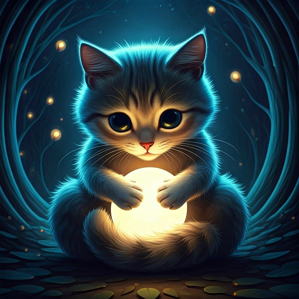Cat with Glowing Orb in Surrealist Style