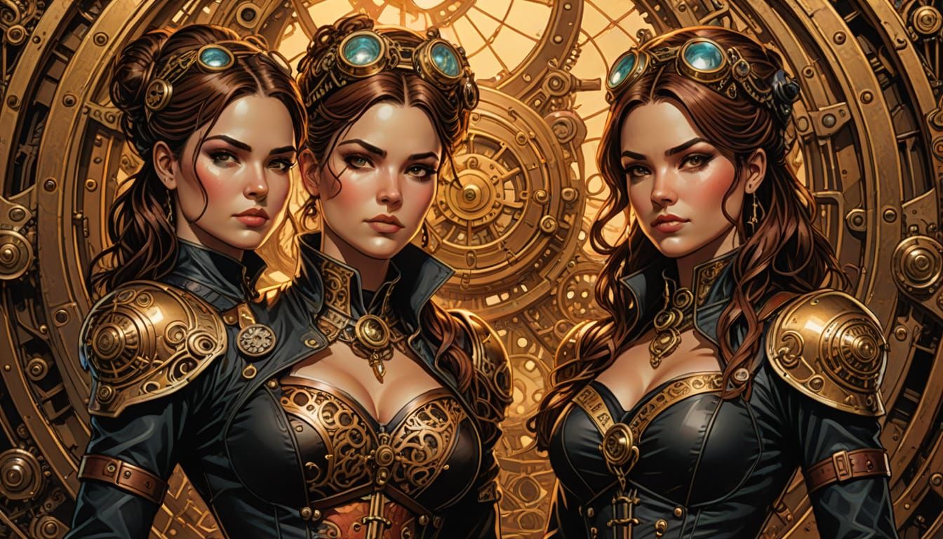 Steampunk Women in Comic Book Style