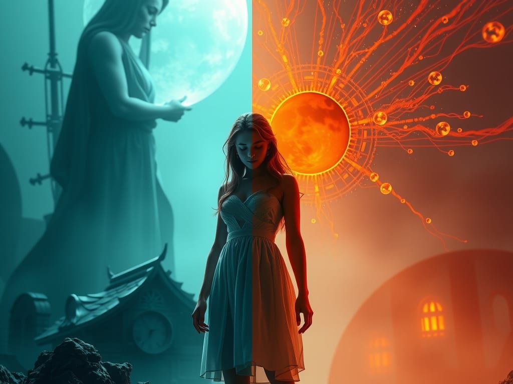 Woman in Contrasting Environments: Art Nouveau Style