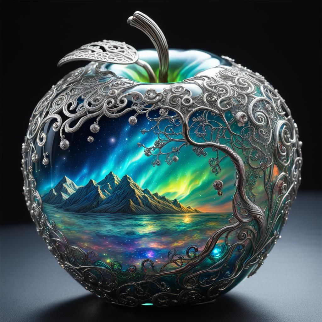 Aurora Borealis in Silver Apple: Psychedelic Holographic Art