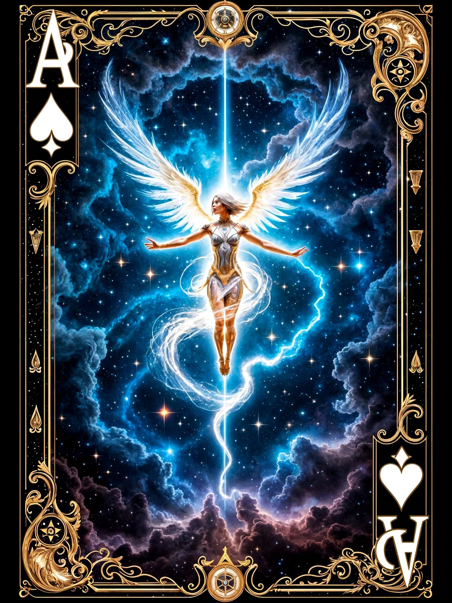 Ethereal Battle Angel within a Nebula on an Ace of Spades Ca...
