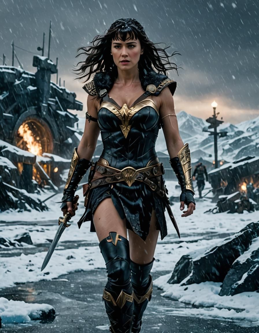 Xena in Winter Storm: Photorealistic Concept Art