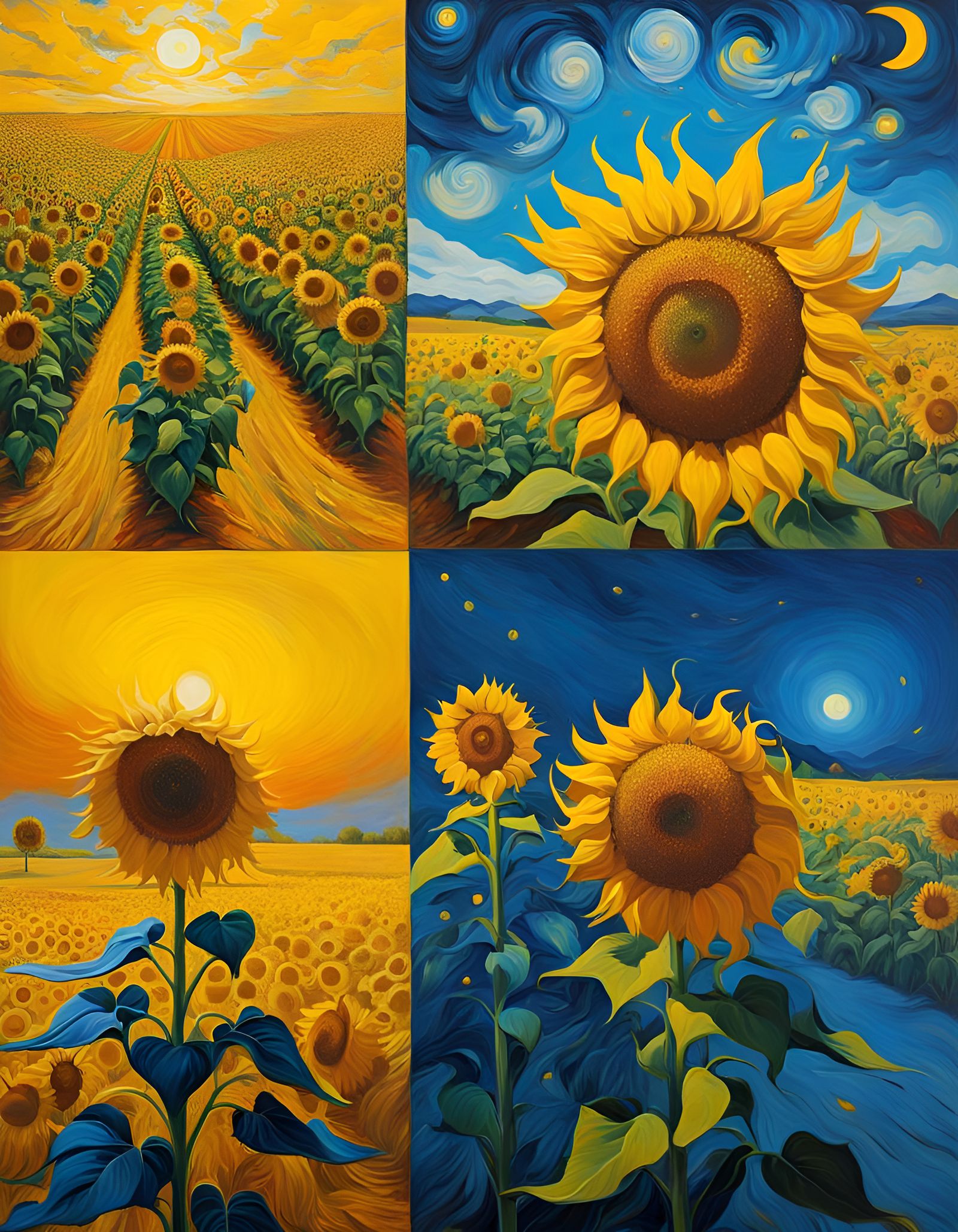Surreal Sunflower People in Contrasting Impressionistic Styl...