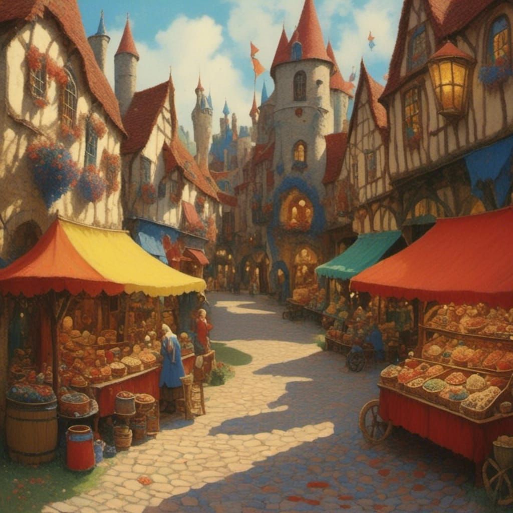 Lively Medieval Market Scene