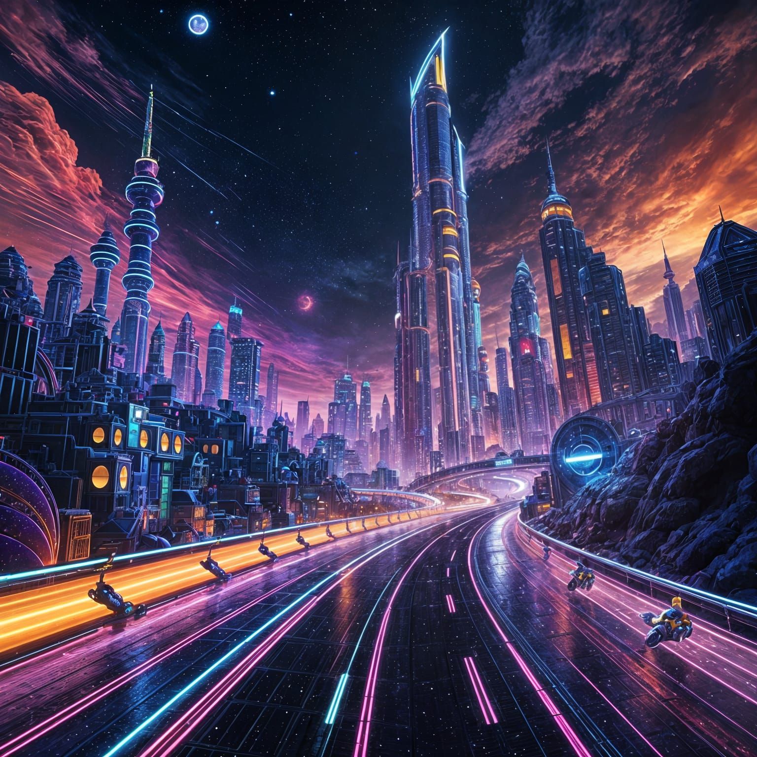 Sonic CD's Stardust Speedway Zone in Vibrant Retro Digital A...