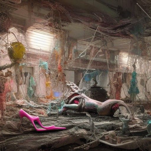 Surreal Biopunk Sculpture of Horse, Gloves and Slippers