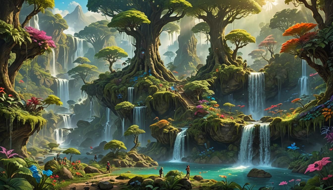 Bustling Harmony in Vibrant Idyllic Landscape