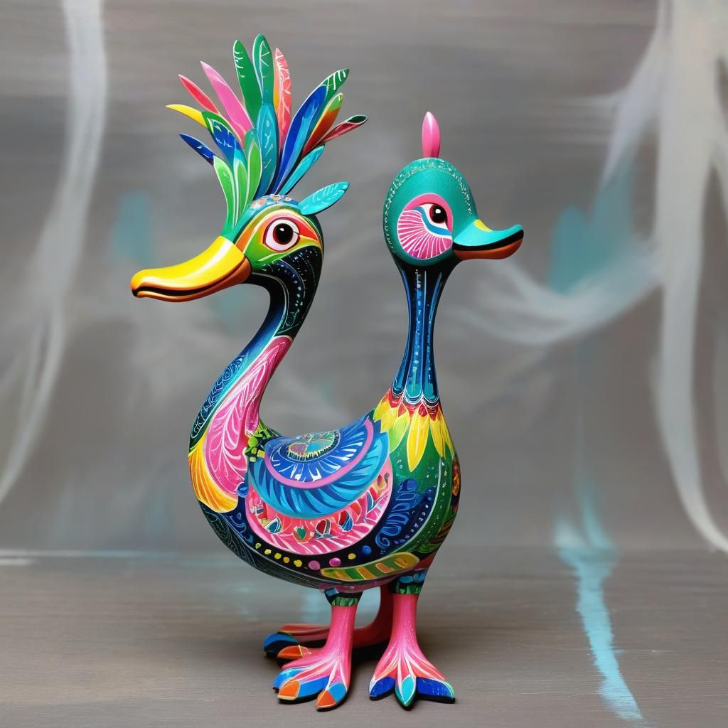 Colorful Alebrije Duck-Antelope Hybrid Sculpture