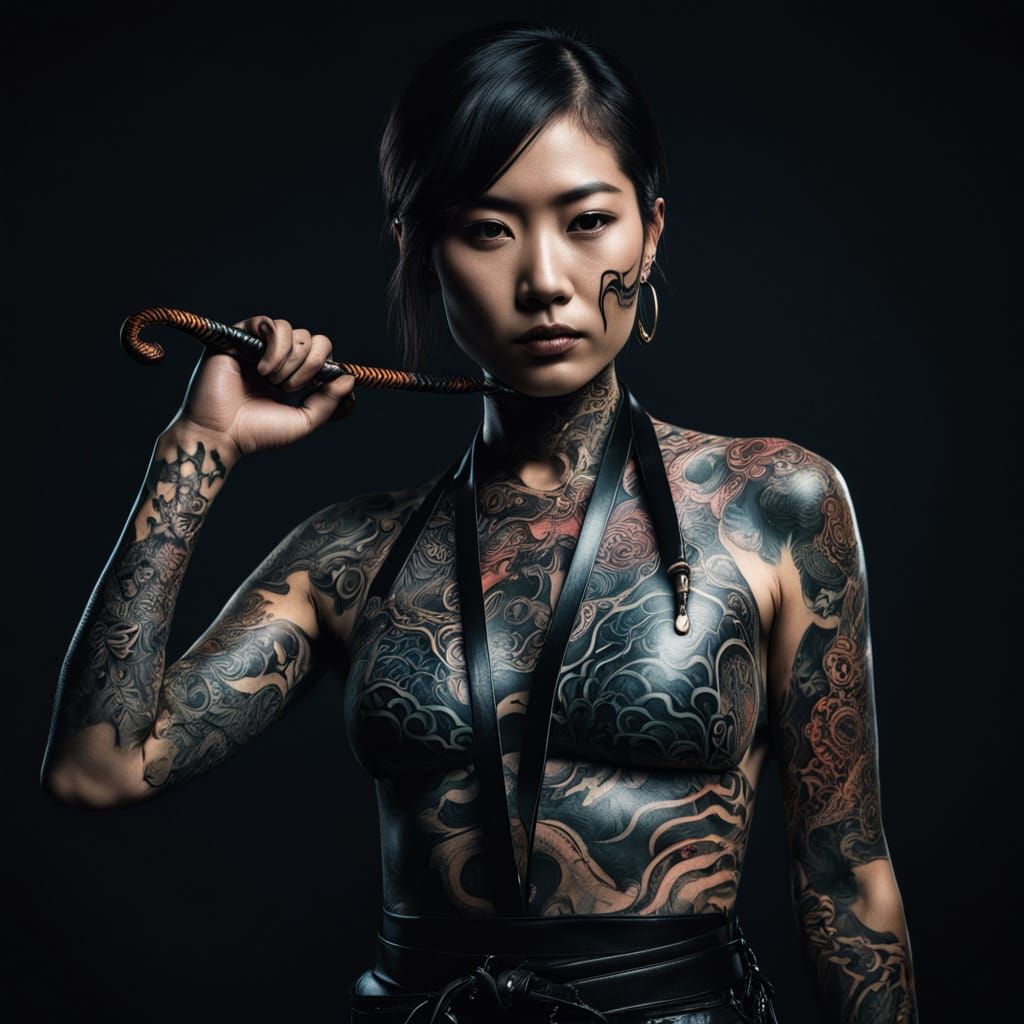 Japanese Neo-Traditional Tattoo Art Model in Moody Atmospher...