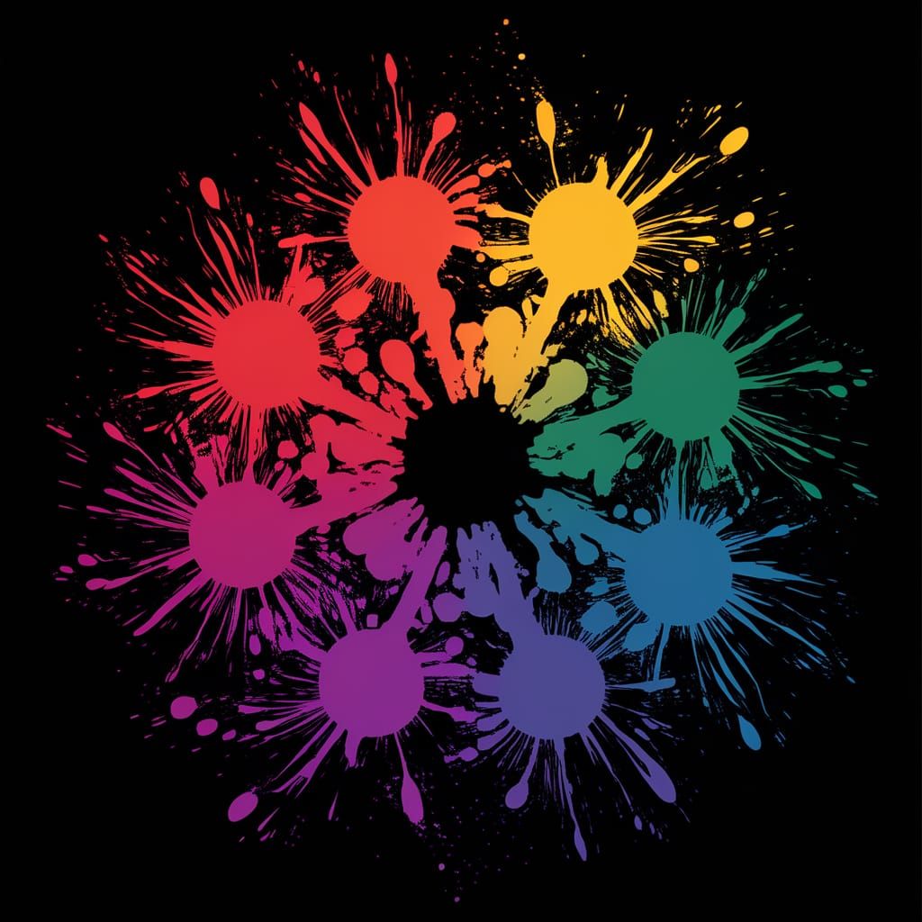 Rainbow Ink Splatter in Seven Colors