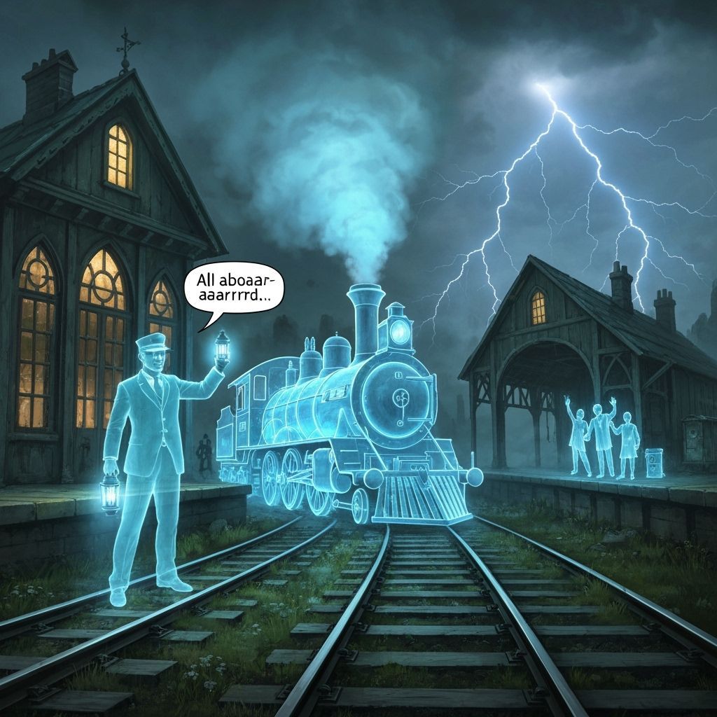 Ghost Train Haunts Abandoned Depot in Dark Fantasy Art