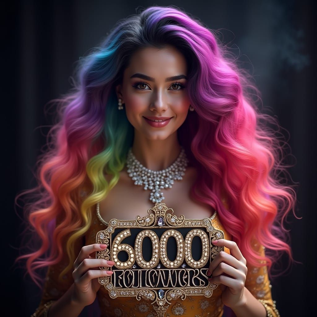 Vibrant Rainbow Goddess with Ombre Hair and Diamond Necklace