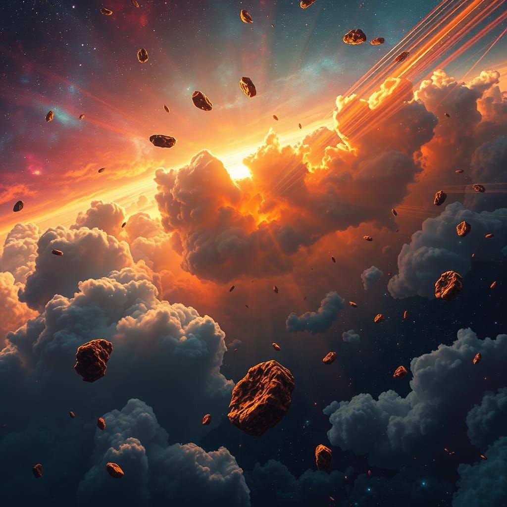 Hyperrealistic Deep Space Copper Meteor Shower