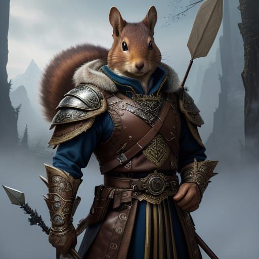 Majestic Fantasy Squirrel in Ranger Attire