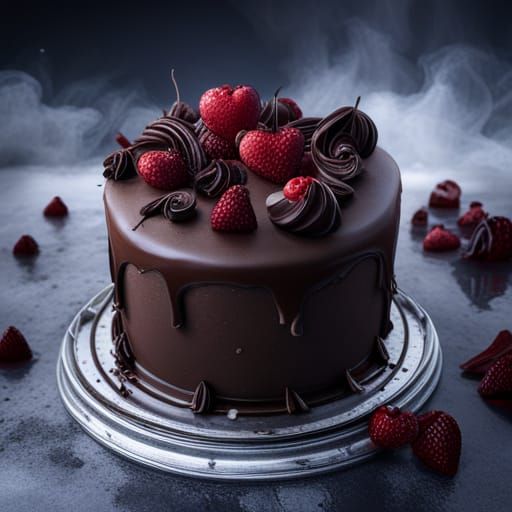 Dark Chocolate Cake with Broken Hearts: Digital Art