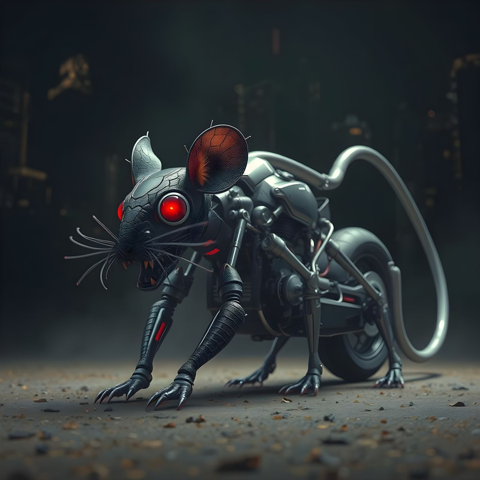 Terrifying Mouse-Bike Fusion in Sci-Fi Style