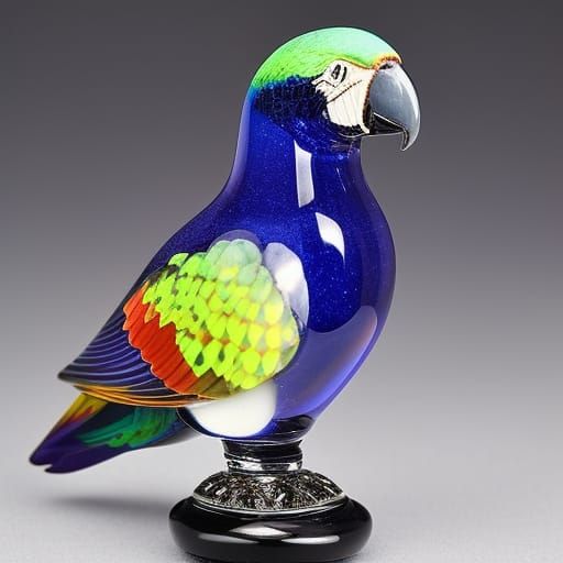 Cobalt Blue Crystal Parrot Paperweight, Baccarat Style