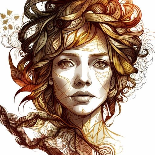 Intricate Branch Woman with Golden Outlines