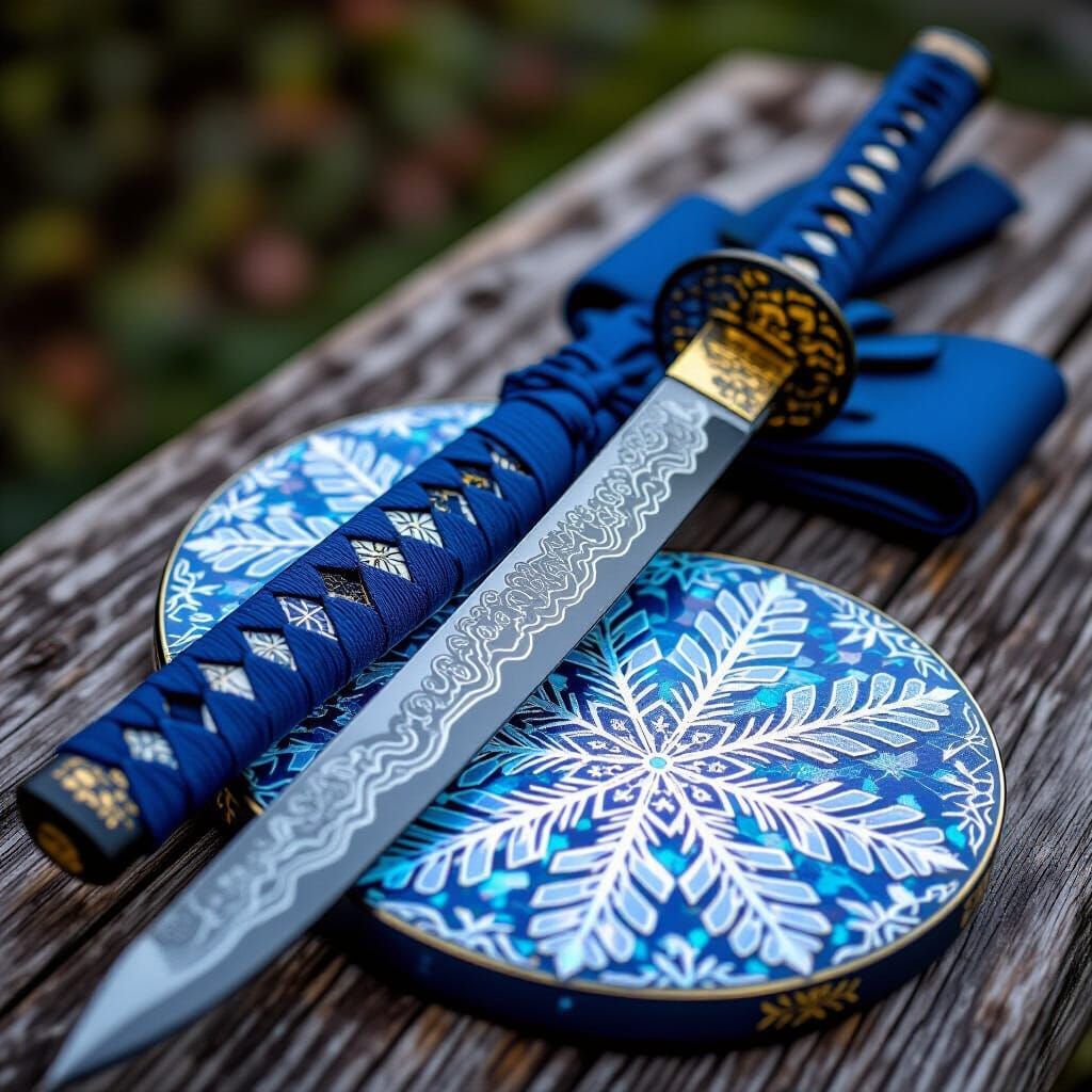 Damascus Samurai Sword with Opal Tsuba in Japanese Style