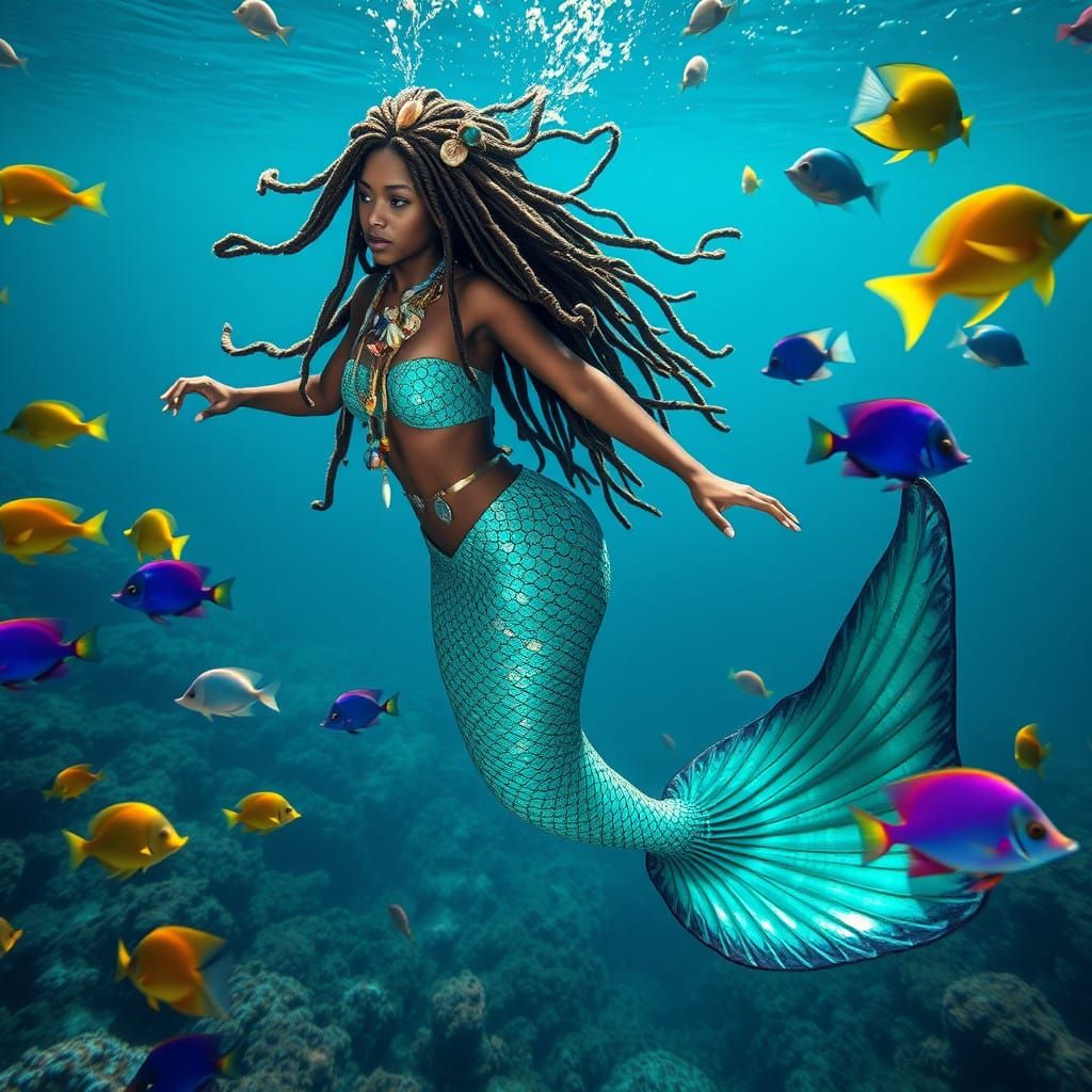 Surreal Caribbean Mermaid Underwater Scene in Hyper-Realisti...