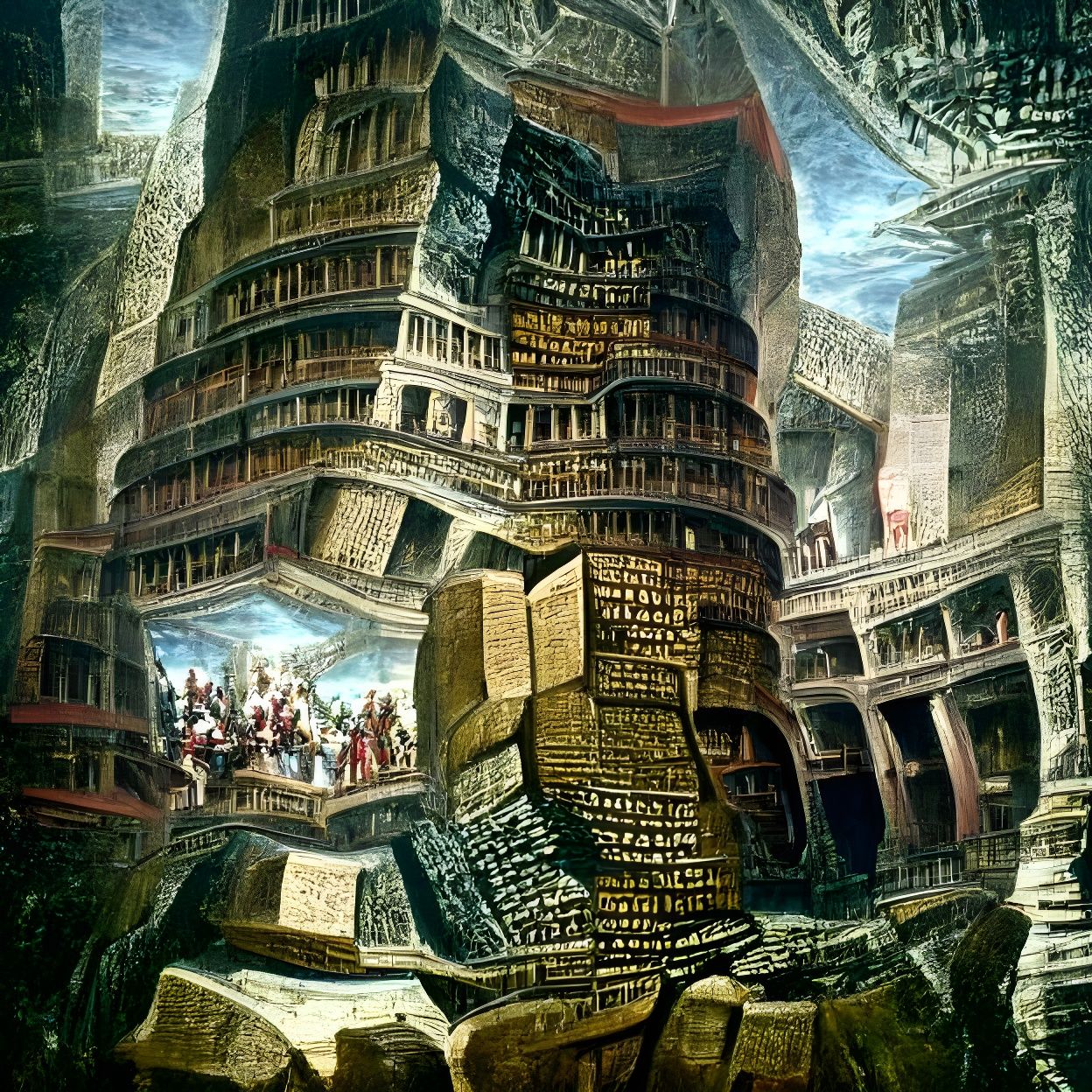 Surreal Library of Babel in Roman Architecture