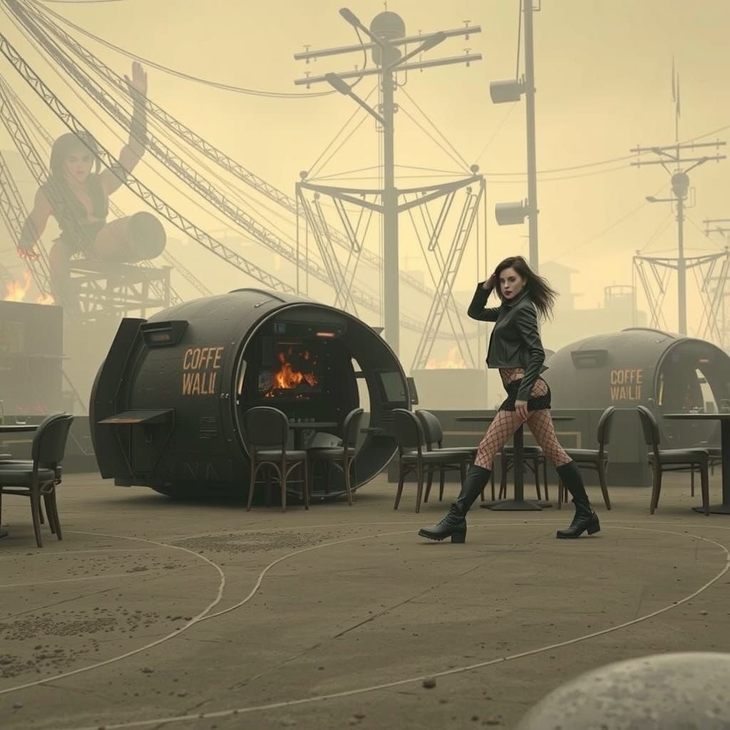 Goth Model in Fiery Coffee Shop