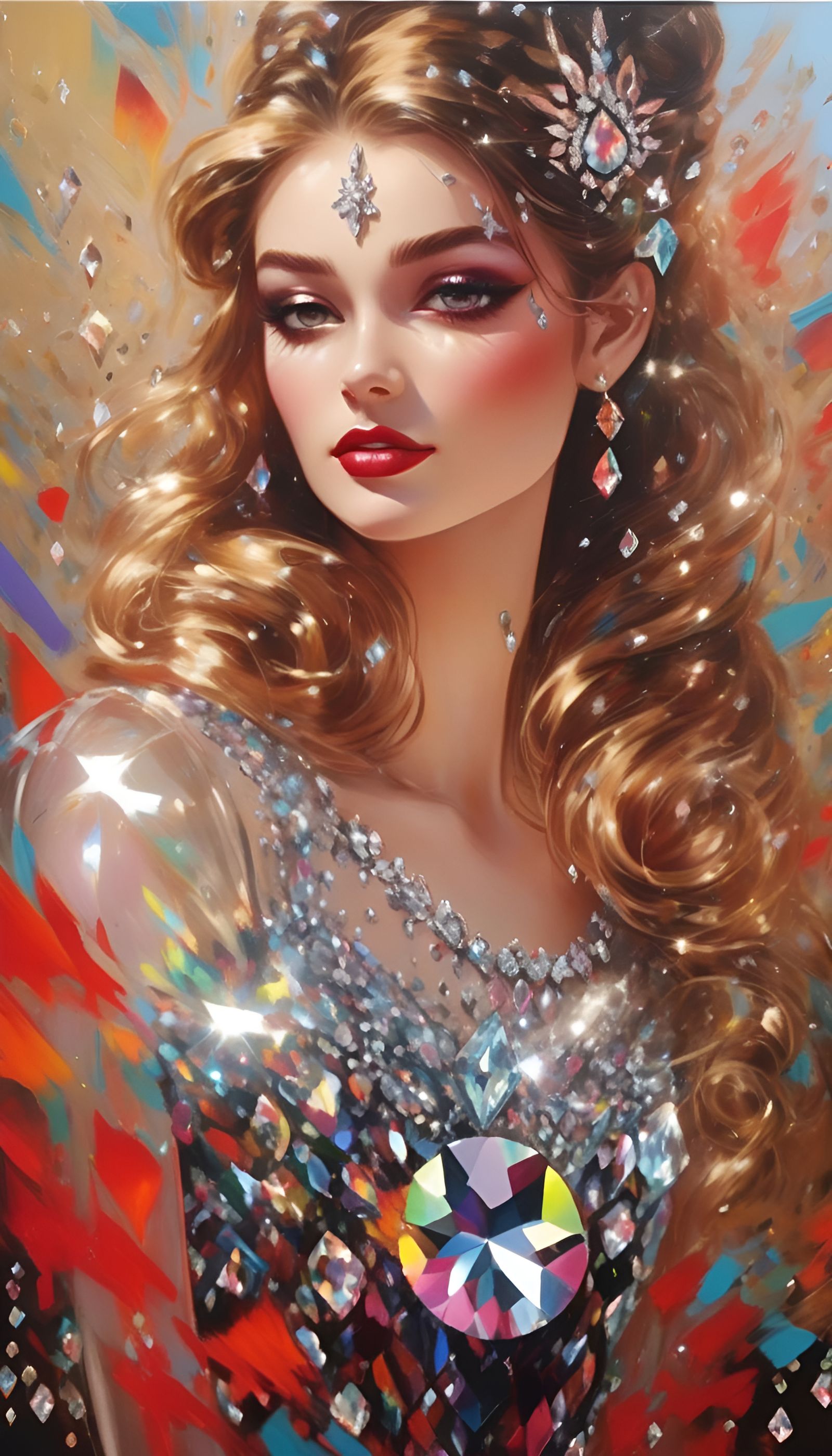 Ballerina with Mechanical Eye in Pointillist Style