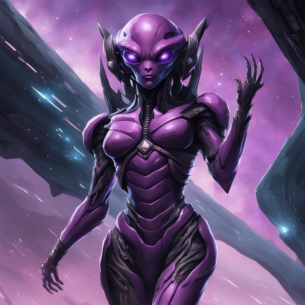 Purple Alien Female in Revealing Dress