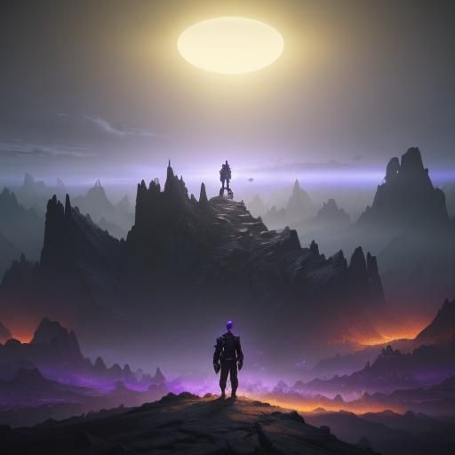 Giantess and Tiny Man in Dark Fantasy Style