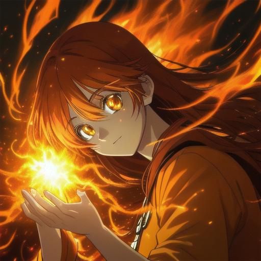 Mystical Girl with Fire Powers in Anime Style