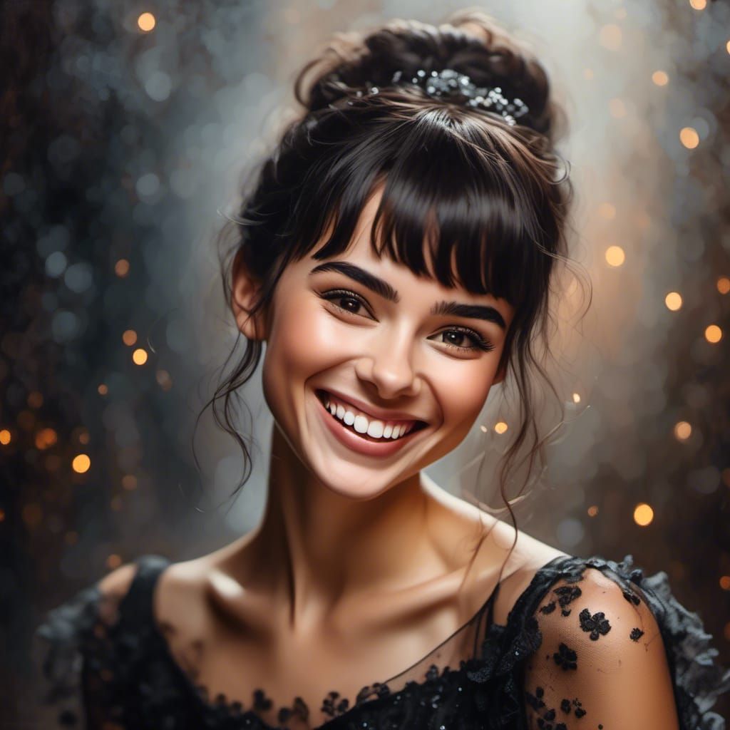 Laughing Woman Portrait with Dark Hair